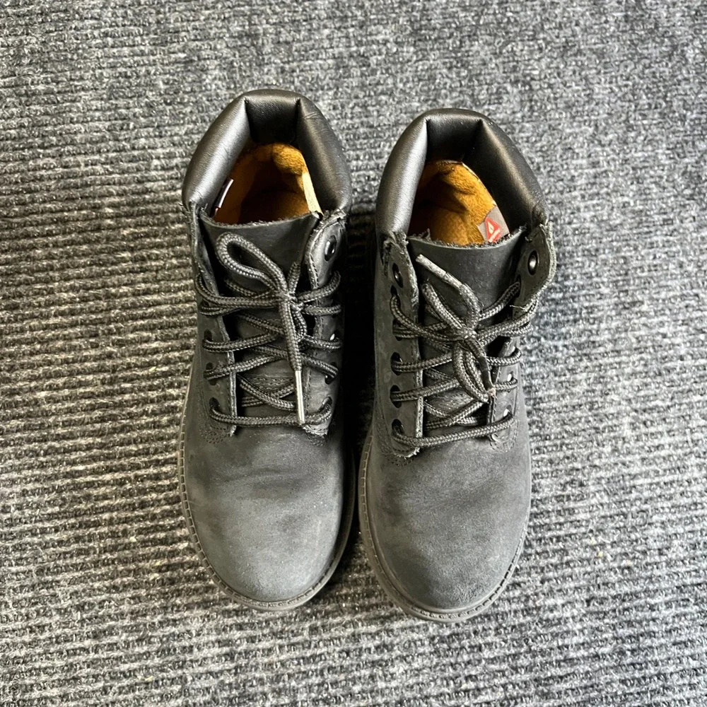 Timberland 6-Inch Premium Waterproof Boots Boys 13 Black Nubuck Leather utility
